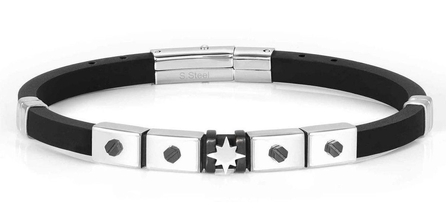 Bransoletka męska Nomination City z różą wiatrów 028811 014. Bransoletka w kolorze czarnym wykonana z kauczuku i stali szlachetnej 316L.  Czerń pasuje do każdego koloru, tak więc bransoletka jest poprzez swój kolor uniwers (3).jpg